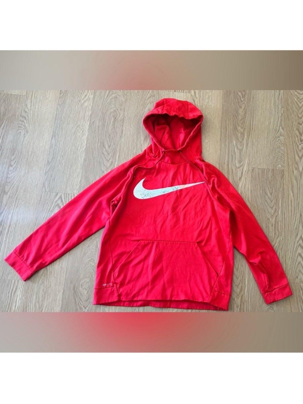 Nike Red Hoodie with White Swoosh Men pullover sweatshirt classic red Dri-fit